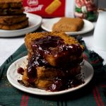Biscoff French Toast Photo from the side with cranberry sauce on top