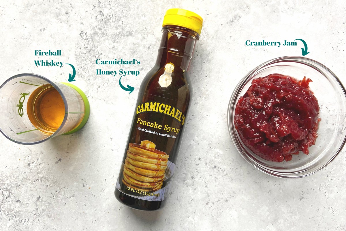 Cranberry Fireball Sauce Ingredients laying flat on table