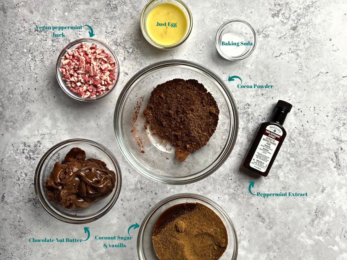 Vegan Chocolate Peppermint Ingredients Laid out on table