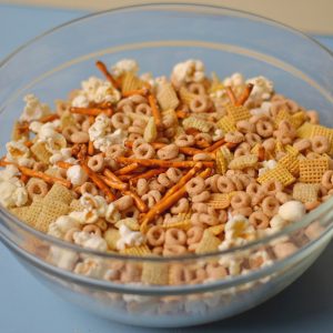 Chex mix in a large bowl.