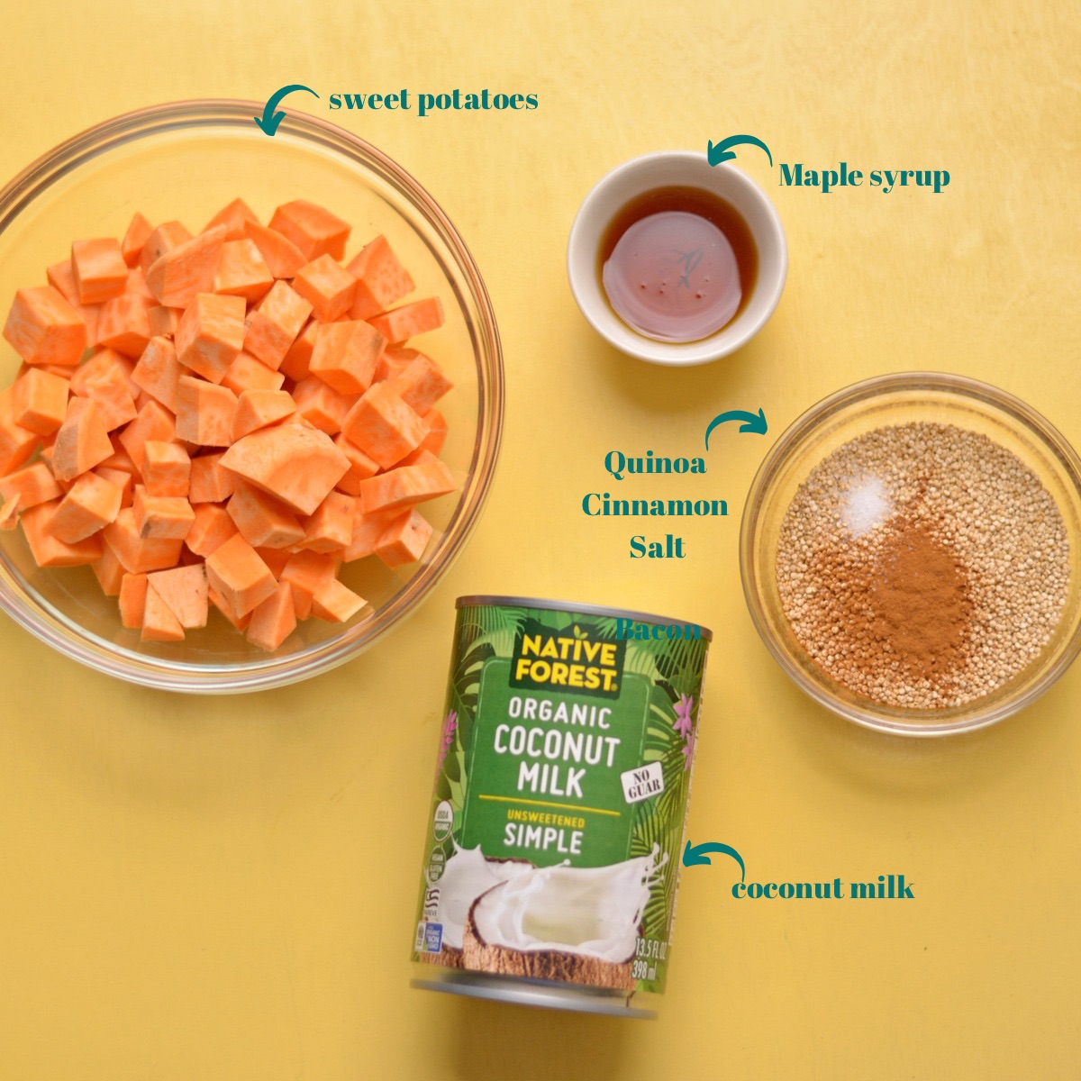 Sweet potato porridge ingredients.