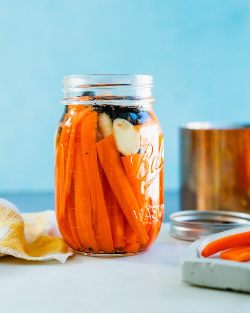 A jar of pickled carrots.