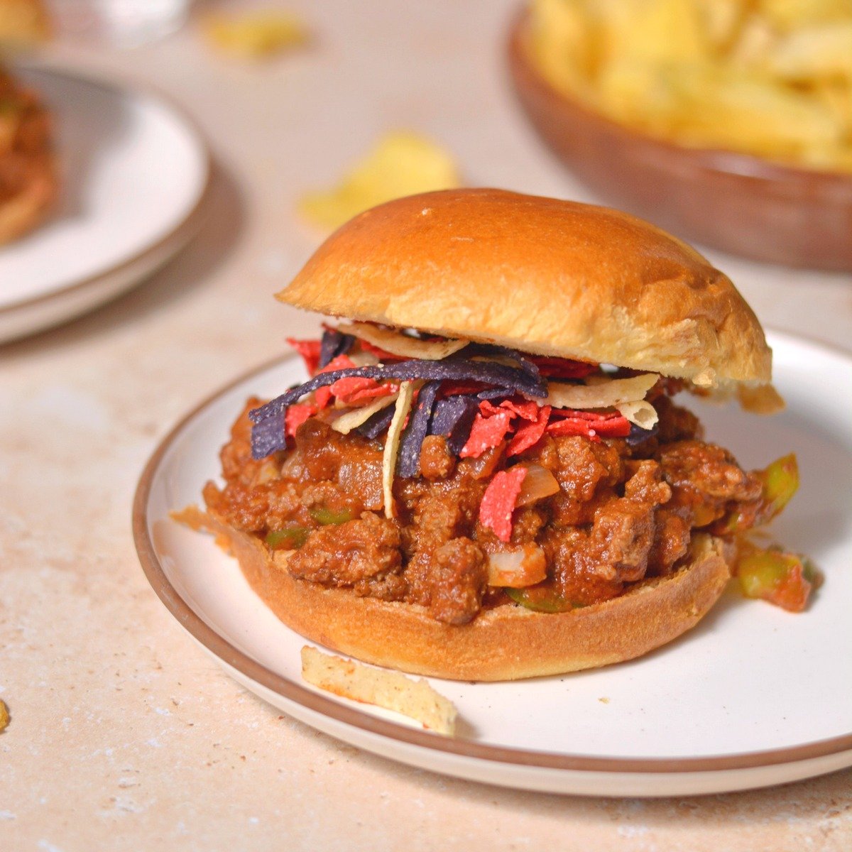 Sloppy Joes with tortilla strips.