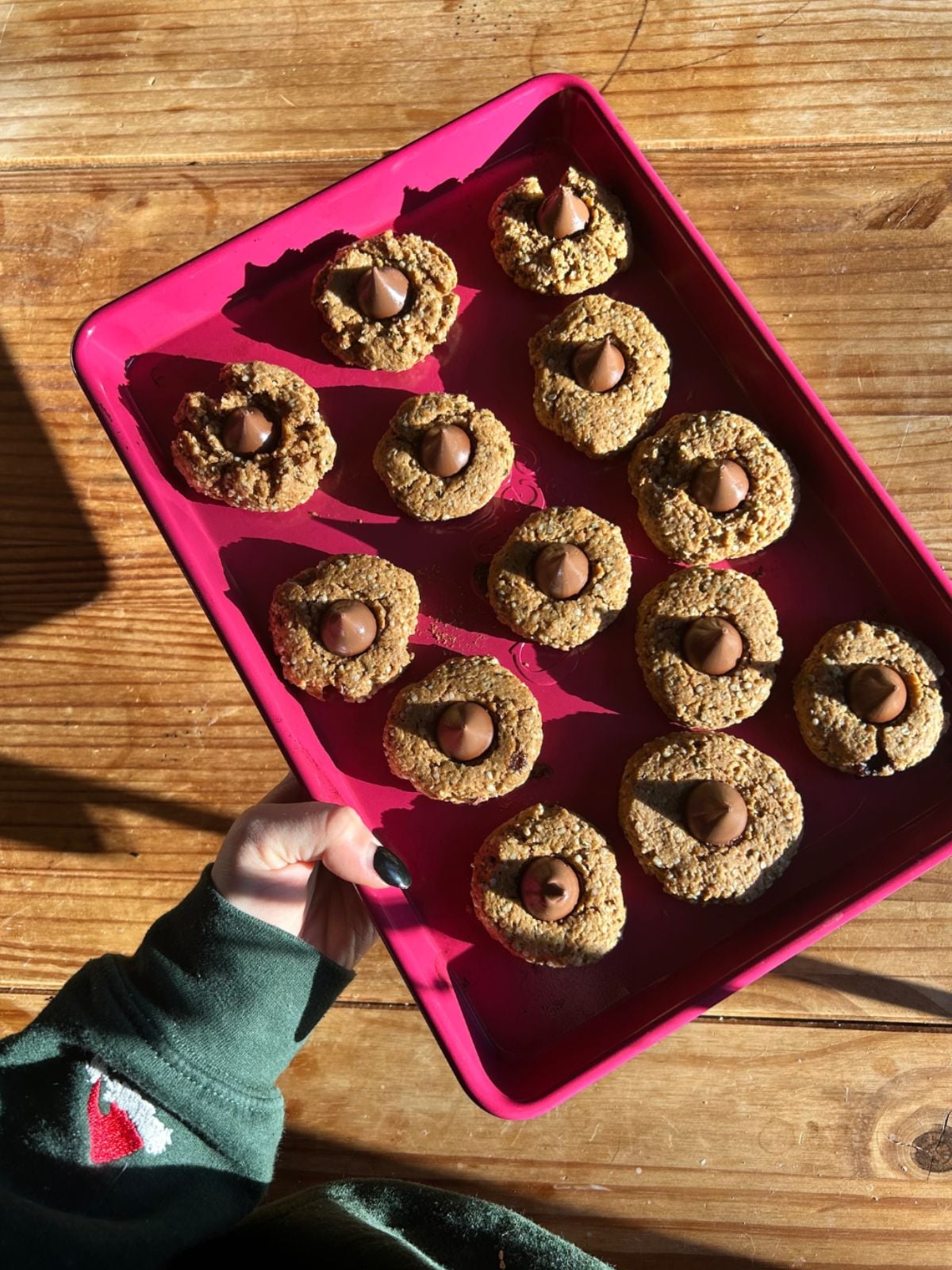 A tray of peanut butter blossoms.
