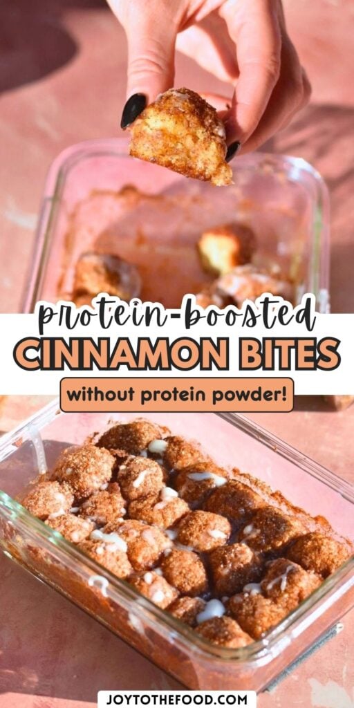 A pinterest pin with an image of cinnamon roll bites.