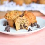 Banana bread bites on a palte with one cut open.