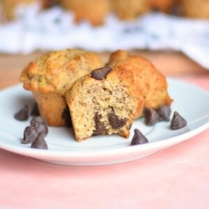 Banana bread bites on a palte with one cut open.