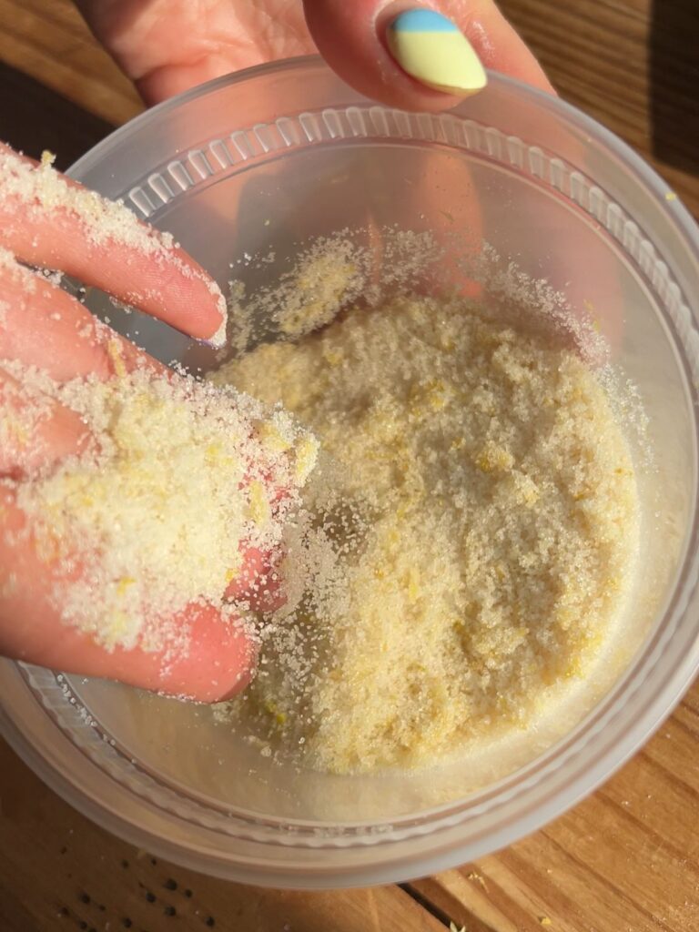 Mixing cinnamon roll sugar filling.
