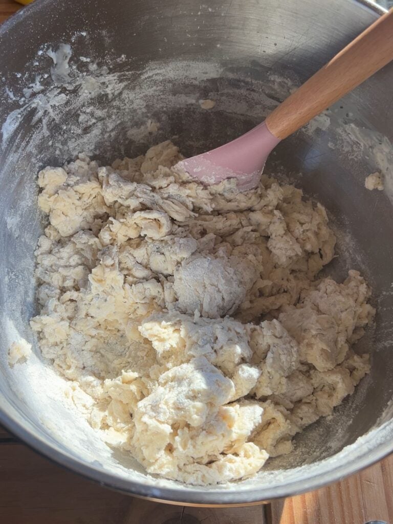 A shaggy dough before kneading.