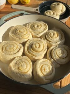 Shapped lemon rolls after proving.
