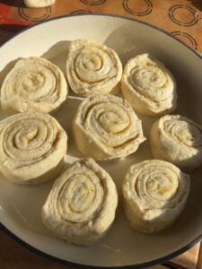 Shapped lemon rolls before proving.