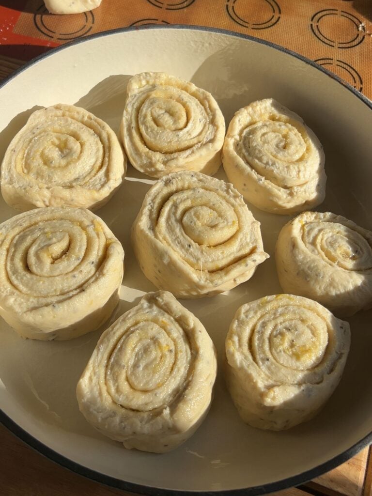 Shapped lemon rolls before proving.