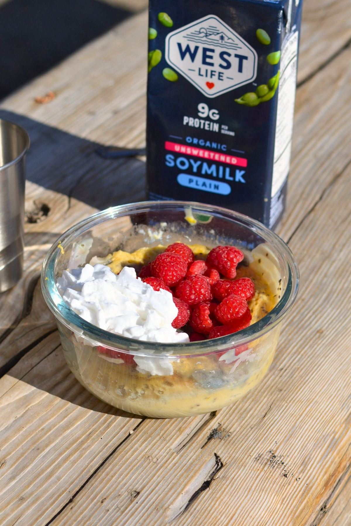 A raspberry microwave pancake bowl.