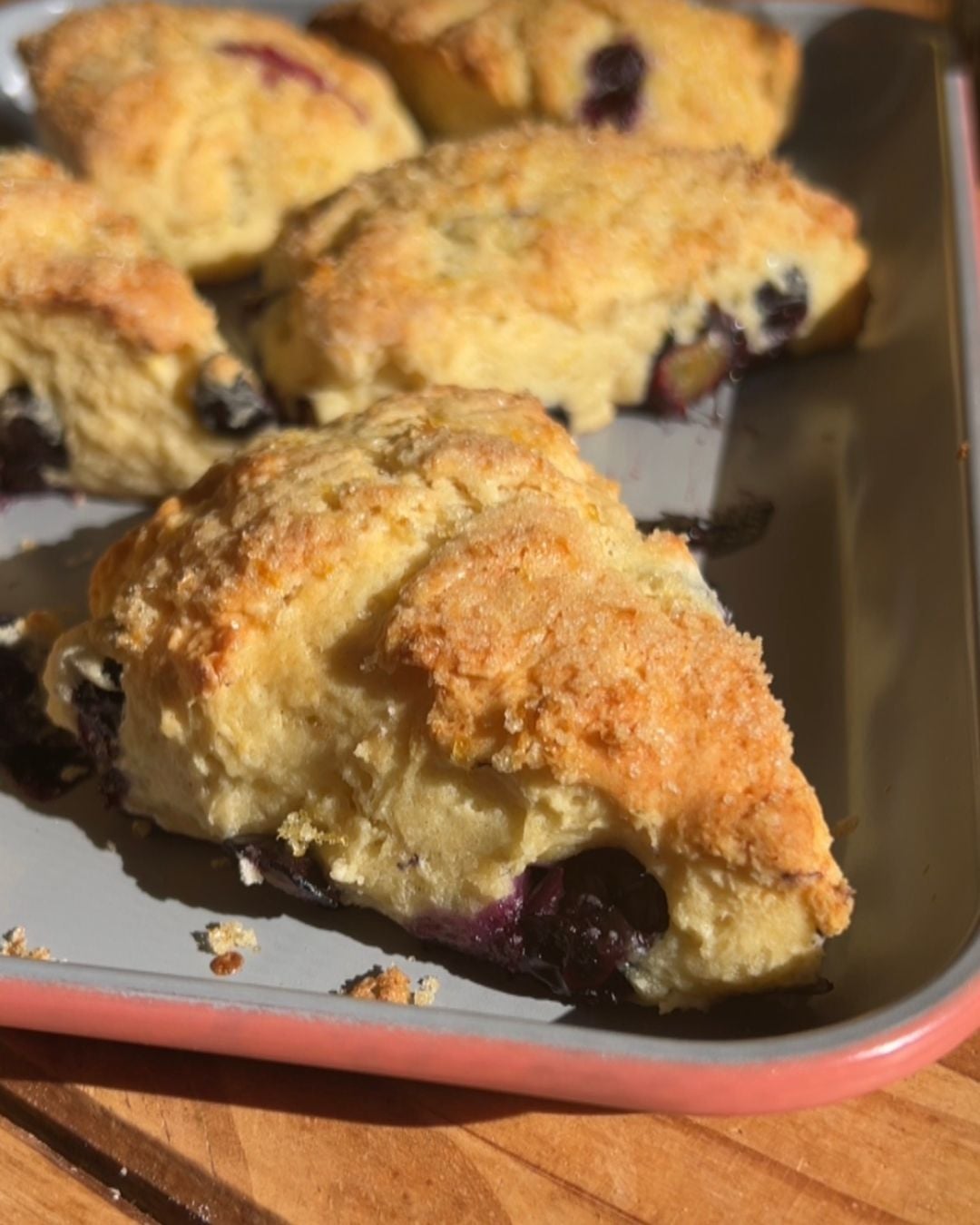 Baked scones on a tray.