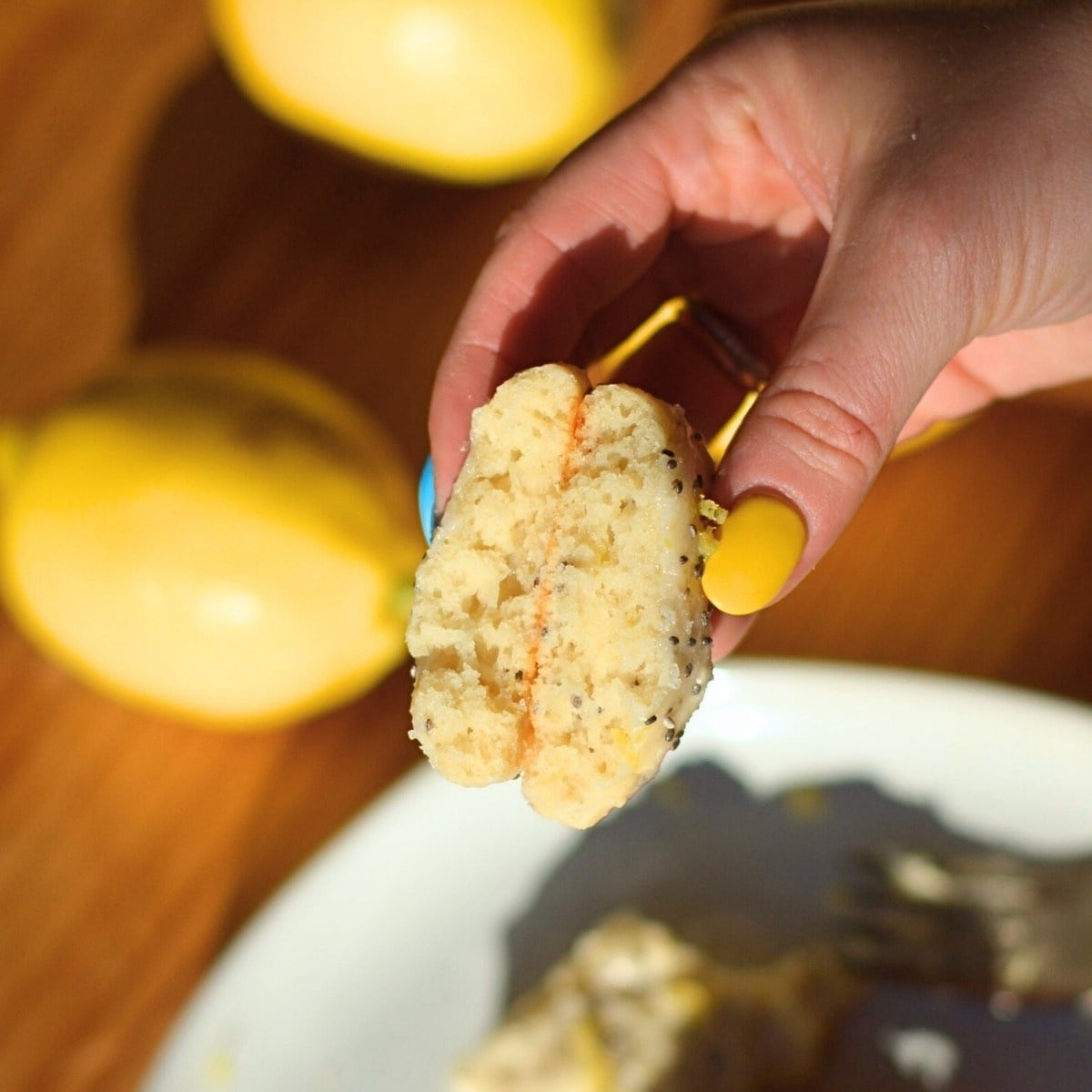 A hand holding the lemon cottage cheese cookies.