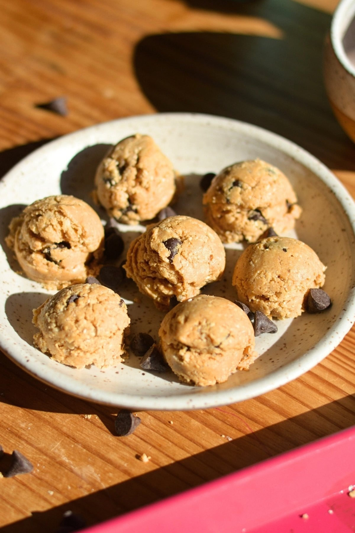 A plate of peanut butter protein balls.