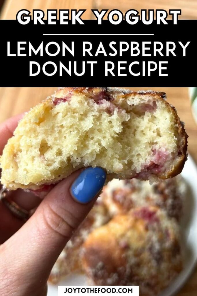 A pinterest pin of lemon raspberry donut.