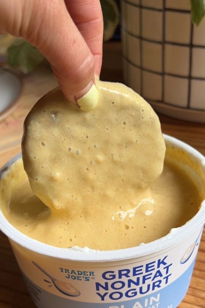 Dipping the sausage patty in the protein pancake batter.