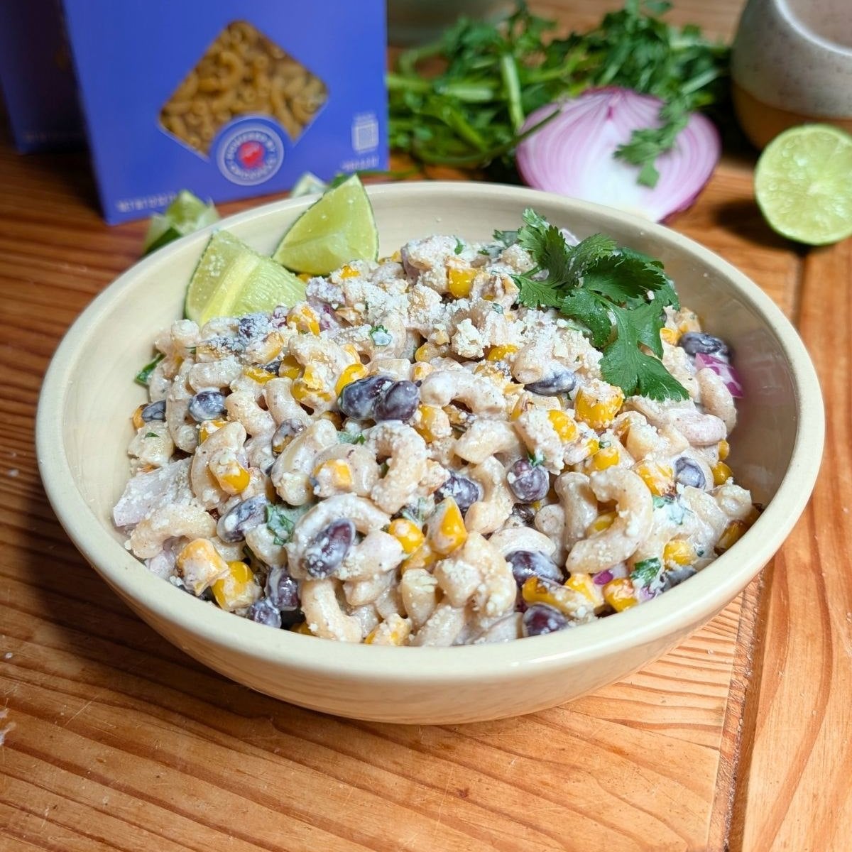 high protein street corn pasta salad (30g protein!)