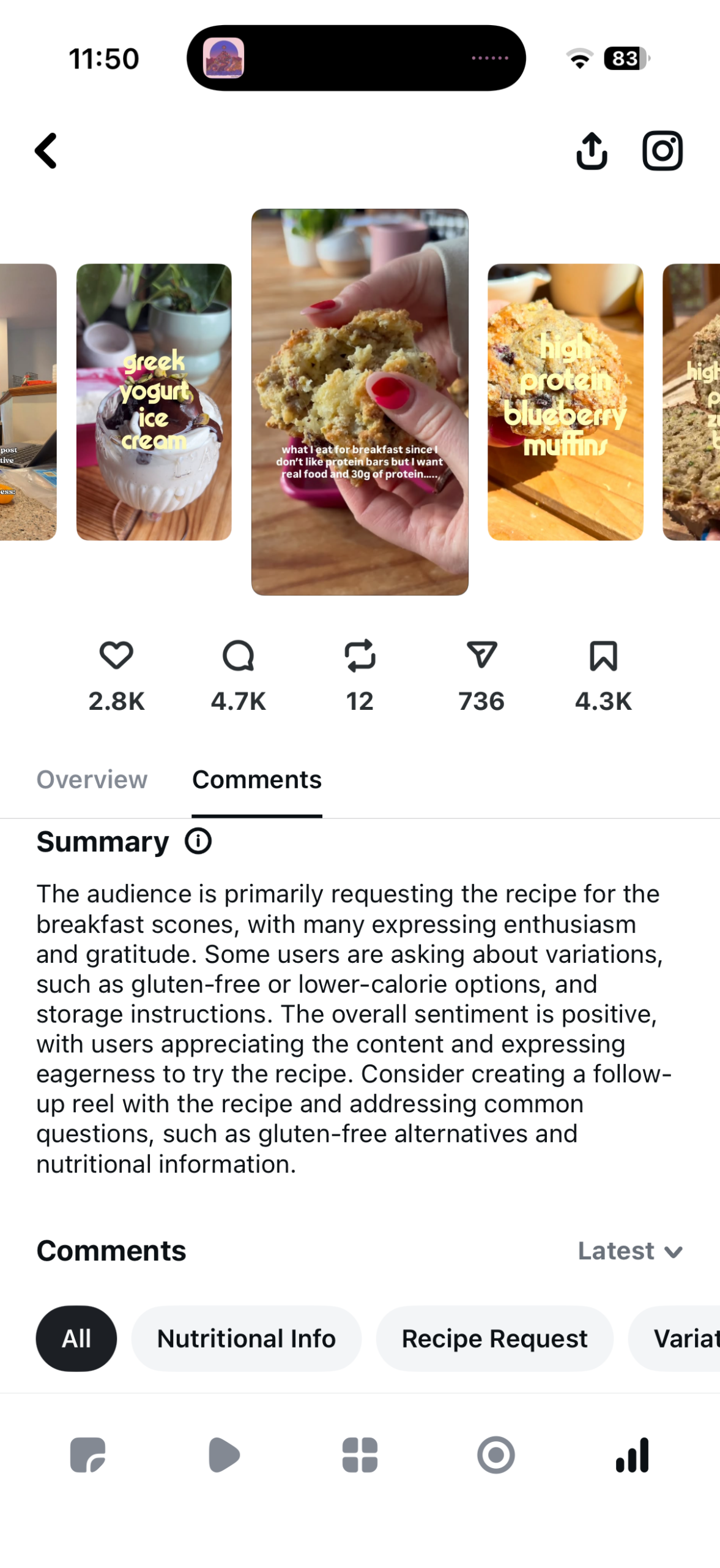 The Edits app AI overview summarizing comments on a post