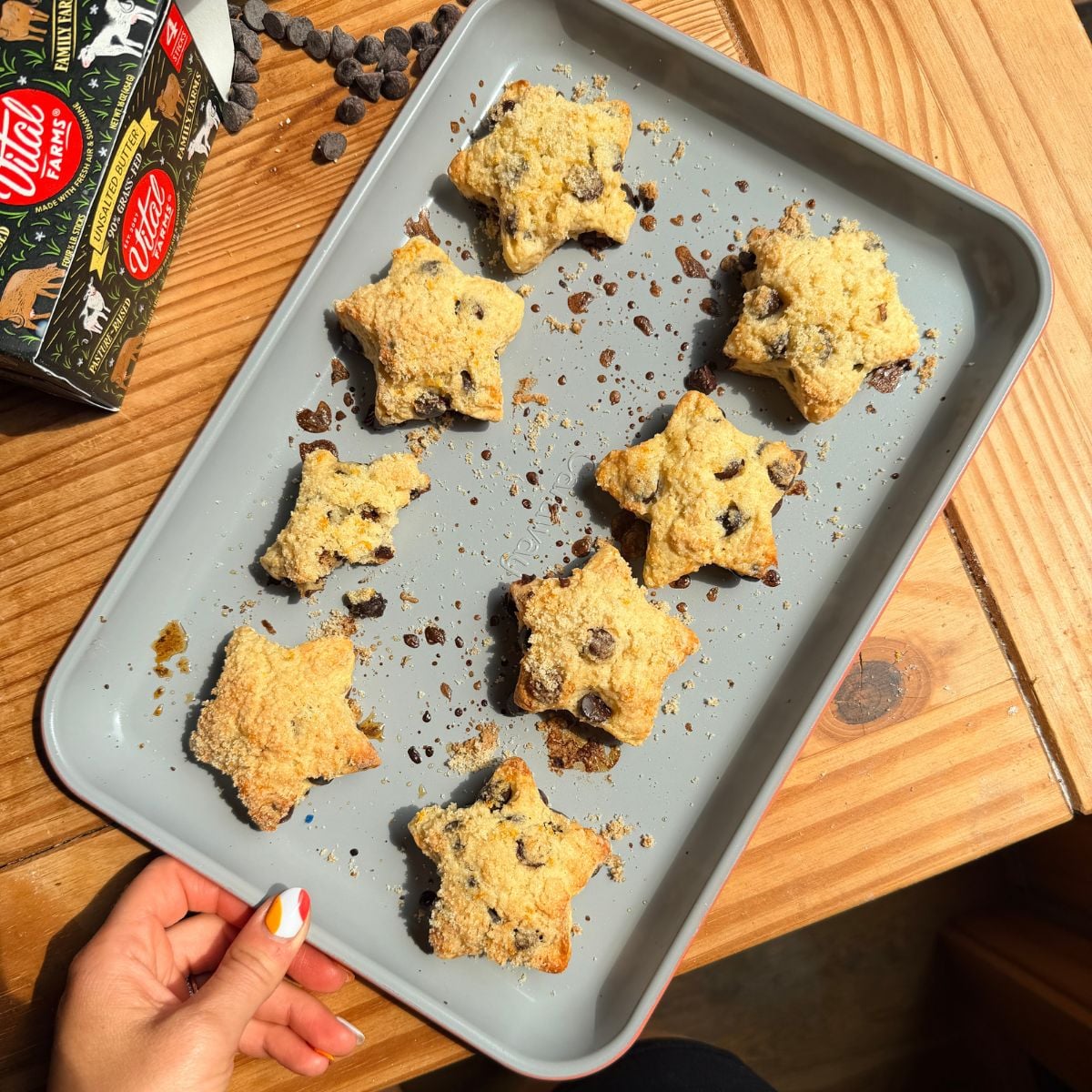 A tray of star chocolate chip scones.
