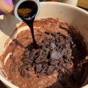 Adding coffee to the batter.