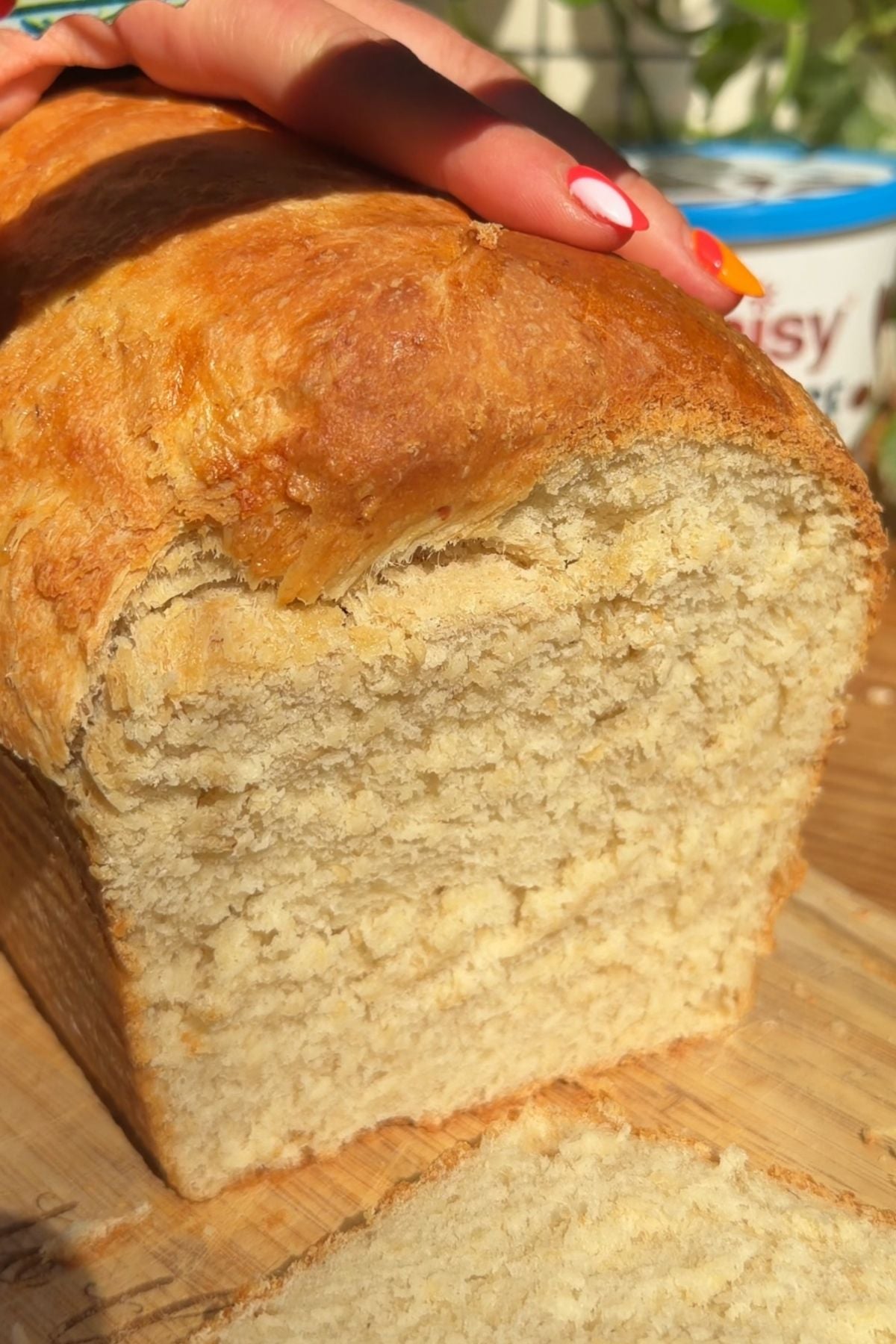 Sliced open honet oat loaf.