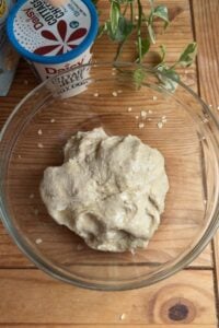 Dough in a bowl before rising.