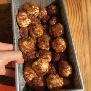 Monkey bread in pan before baking.