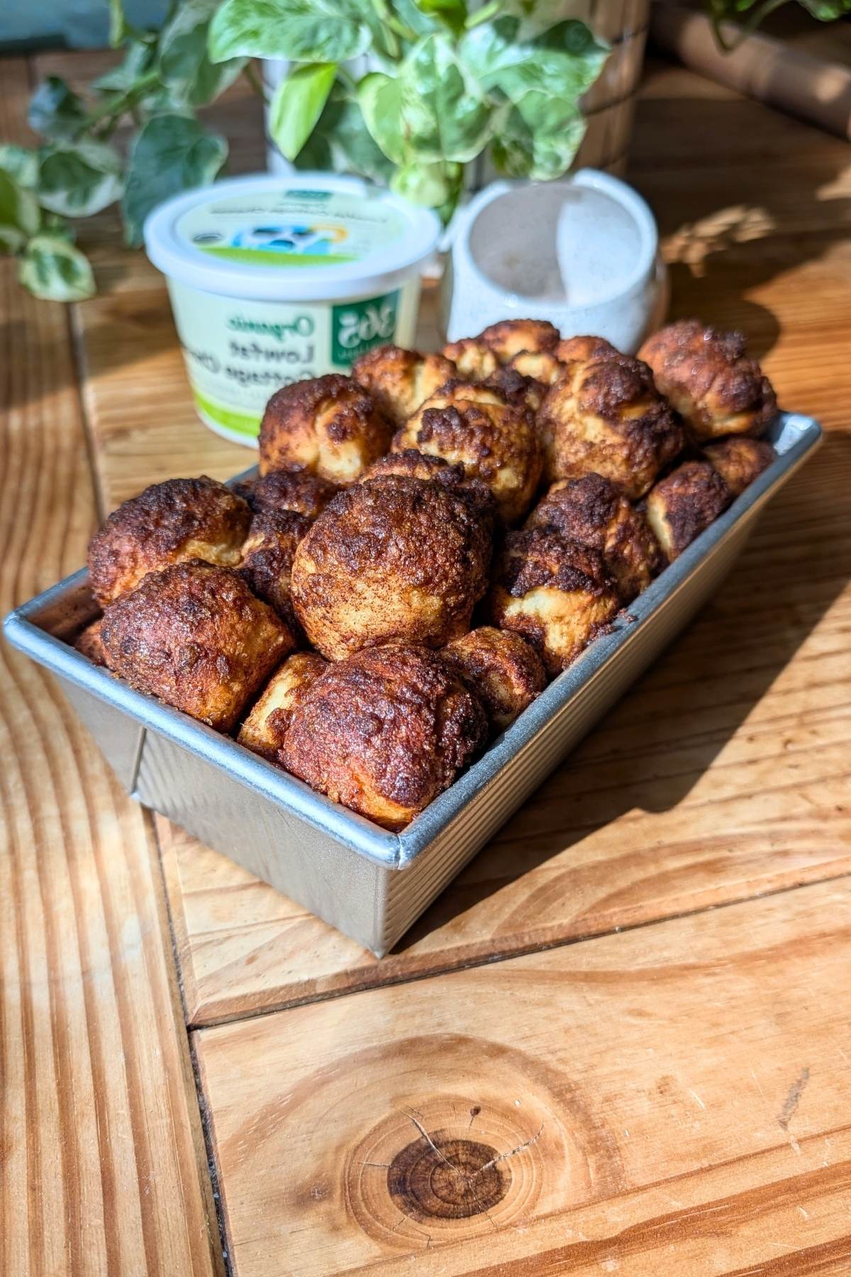 The tray of protein monkey bread before flipping.