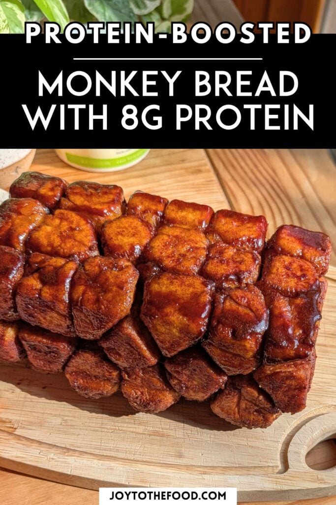 A pinterest pin image showing protein monkey bread.
